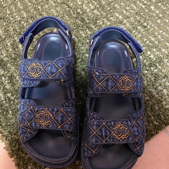Chanel Denim Gold Quilted Cc Logo daddy sandal - Picture 13 of 13
